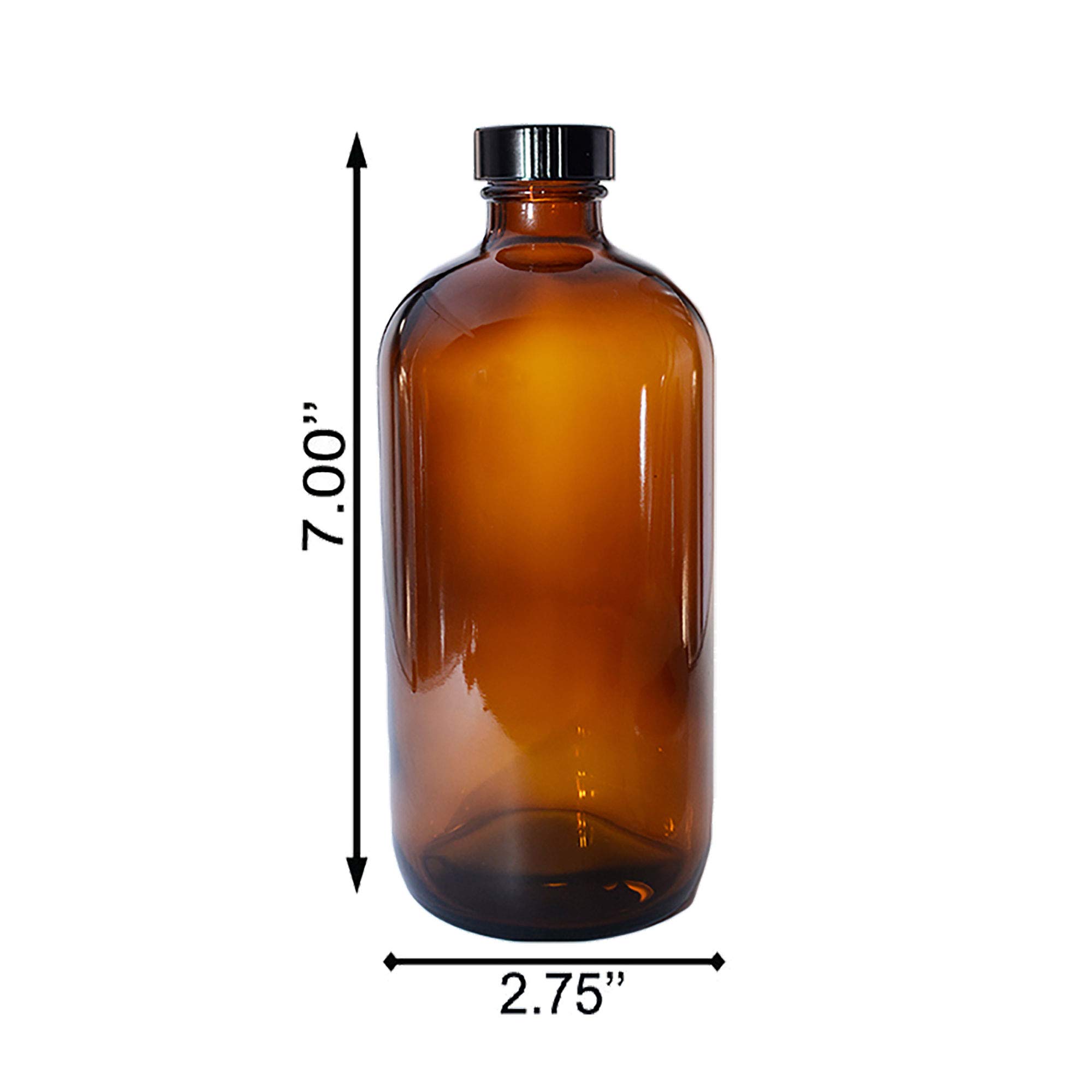 16 oz Amber Boston Round Glass Bottle with Black Poly Cone Lid 500ml Clear Brown Black Hand Washing for Liquid Soap Foam