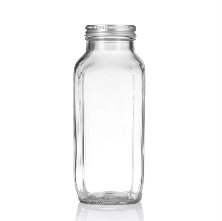 16 oz Clear Thick Plated Glass French Square Empty Bottle With Metal Lid