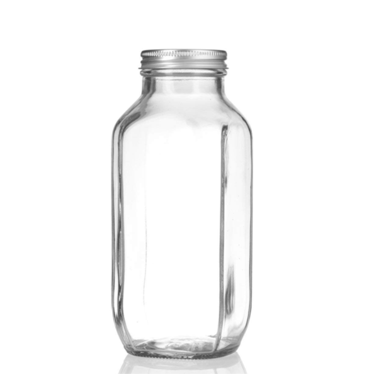 16 oz Clear Thick Plated Glass French Square Empty Bottle With Metal Lid