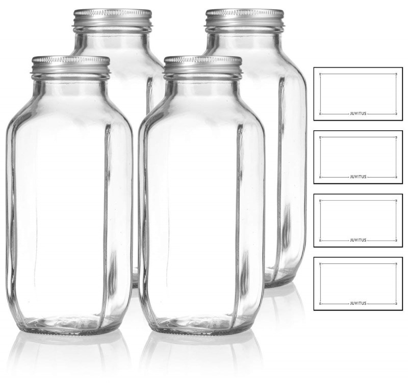16 oz Clear Thick Plated Glass French Square Empty Bottle With Metal Lid