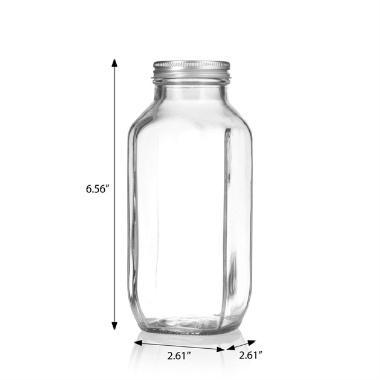 16 oz Clear Thick Plated Glass French Square Empty Bottle With Metal Lid