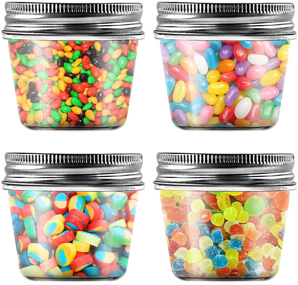 16 pack 4 Ounce Clear Plastic Jars Containers With Screw On Lids Round Empty Plastic Storage Containers for Kitchen Household