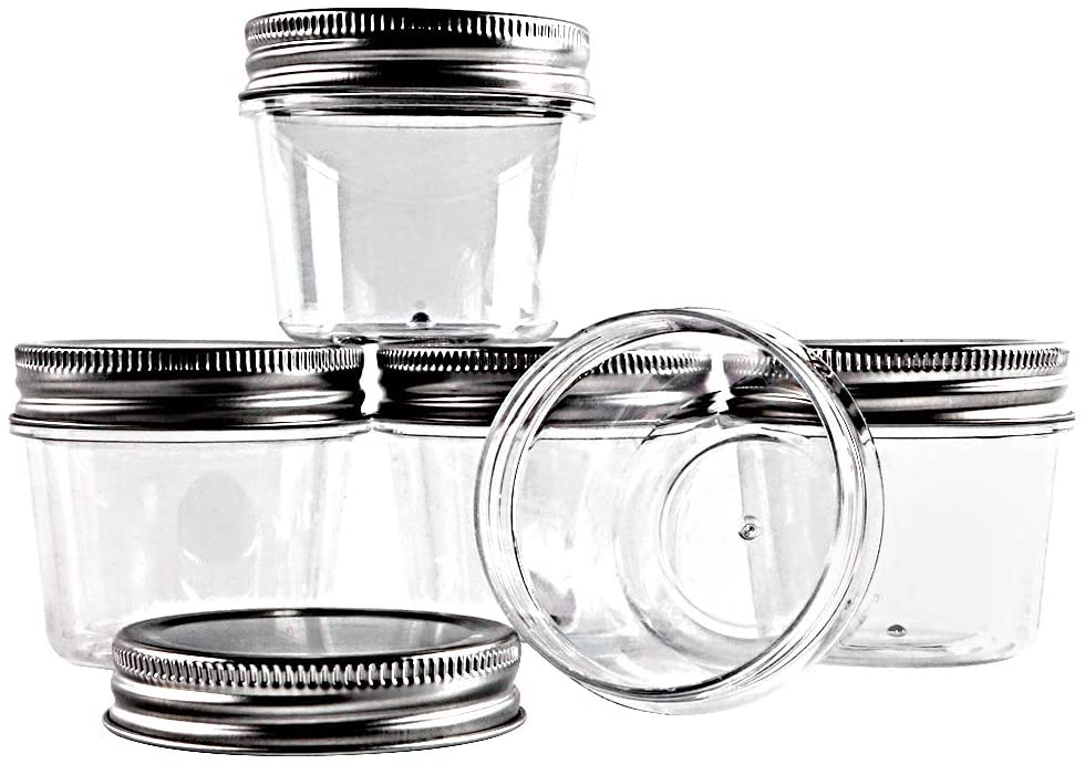 16 pack 4 Ounce Clear Plastic Jars Containers With Screw On Lids Round Empty Plastic Storage Containers for Kitchen Household
