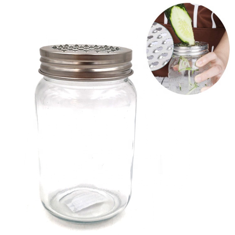 16OZ Preserving Glass Mason Jar with Stainless Steel Grater Lid