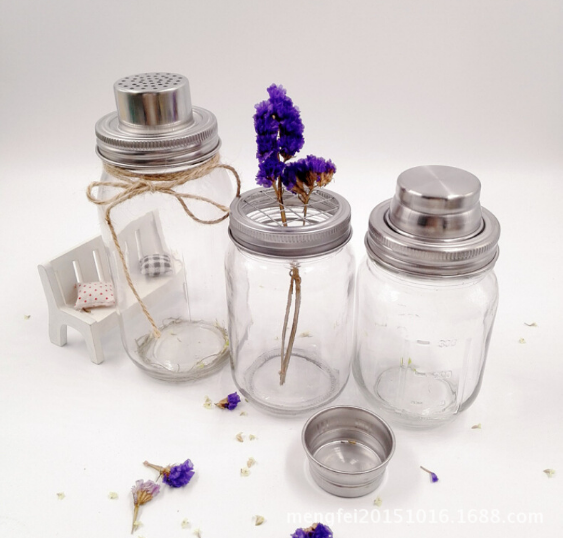 16OZ clear glass mason jar glass cocktail shaker set with steel lid