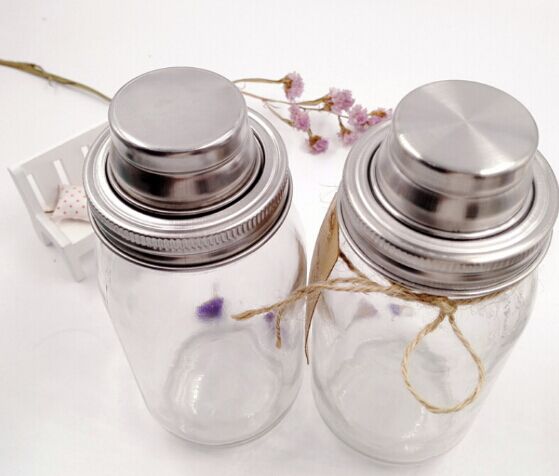 16OZ clear glass mason jar glass cocktail shaker set with steel lid