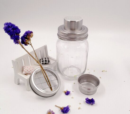 16OZ clear glass mason jar glass cocktail shaker set with steel lid