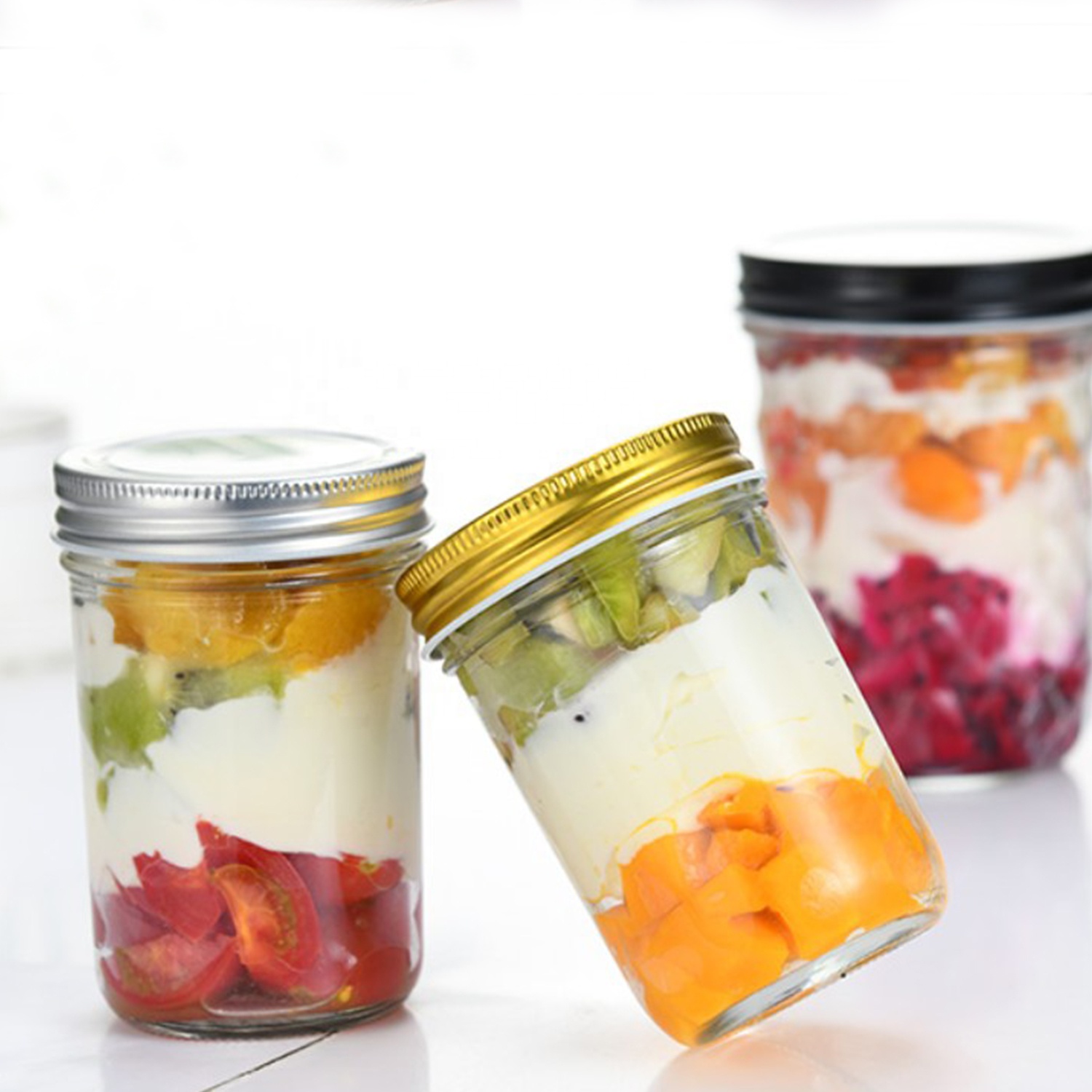 16OZ empty glass mason jar with canning lids wide mouth drink for fruit food jam jelly canned