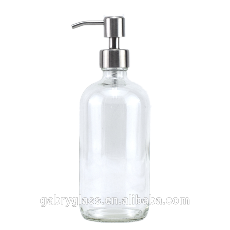 16ounce Amber Boston Round Bottle Dispenser With Pump for Essential Oil Lotion Soap