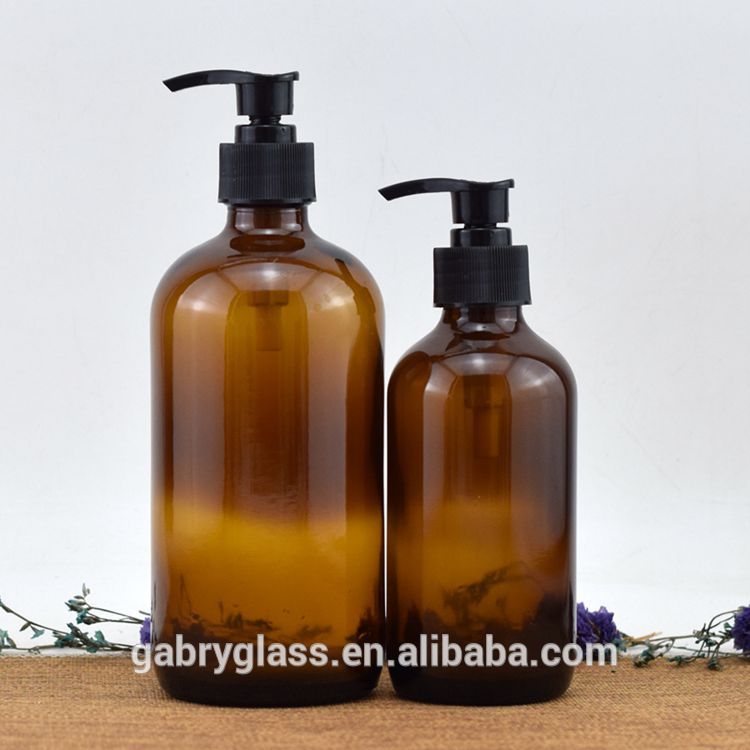 16ounce Amber Boston Round Bottle Dispenser With Pump for Essential Oil Lotion Soap