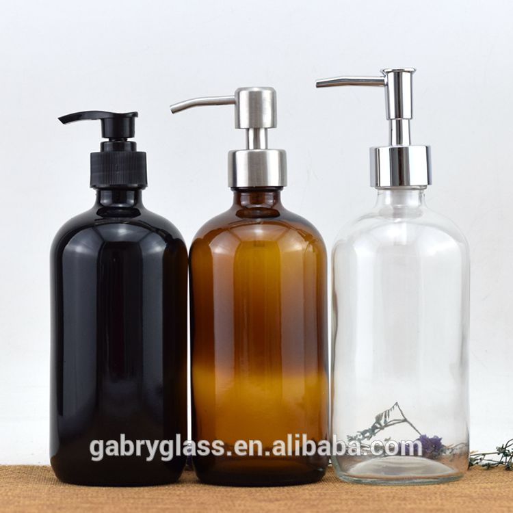 16ounce Amber Boston Round Bottle Dispenser With Pump for Essential Oil Lotion Soap
