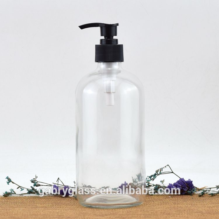 16ounce Amber Boston Round Bottle Dispenser With Pump for Essential Oil Lotion Soap