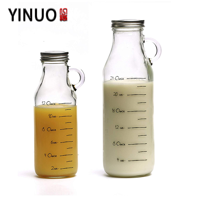 16oz 1l wide mouth glass milk bottle with handle and cork