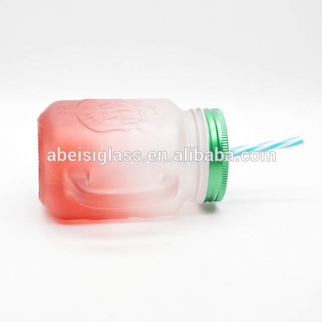 16oz 480ml Custom Colored Drinking Water Beverage Glass Mason Jar With Handle