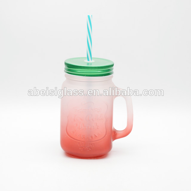 16oz 480ml Custom Colored Drinking Water Beverage Glass Mason Jar With Handle