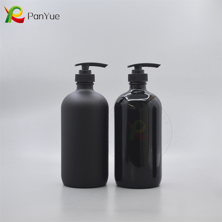 16oz 480ml black essential oil boston round glass bottle with Plastic Pump Sprayer for Soap Liquid