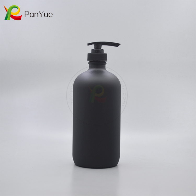 16oz 480ml black essential oil boston round glass bottle with Plastic Pump Sprayer for Soap Liquid