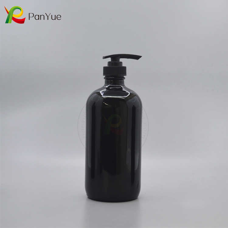 16oz 480ml black essential oil boston round glass bottle with Plastic Pump Sprayer for Soap Liquid