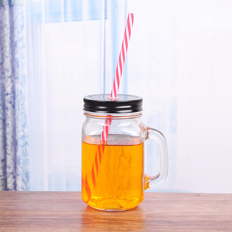 16oz 480ml square mug drinking glass mason jar with handle and lid