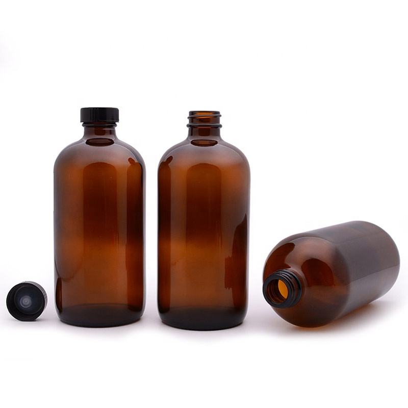 16oz 500ml Amber Boston Round Glass Bottle with cap