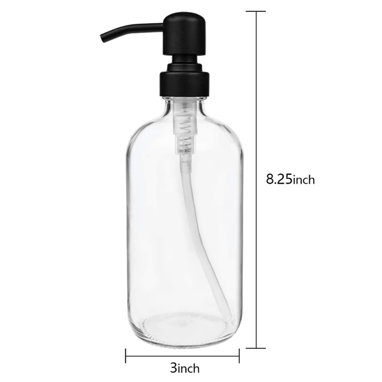 16oz 500ml Big boston round amber glass bottles with stainless steel pump