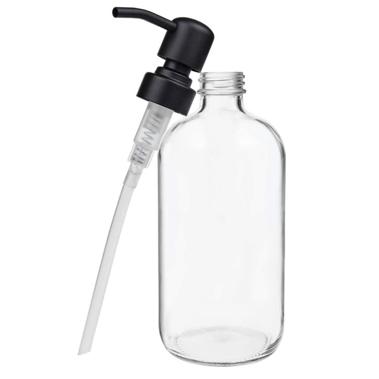 16oz 500ml Big boston round amber glass bottles with stainless steel pump