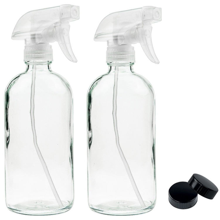 16oz 500ml Clear Boston Round Glass Mist Spray Bottle with Trigger