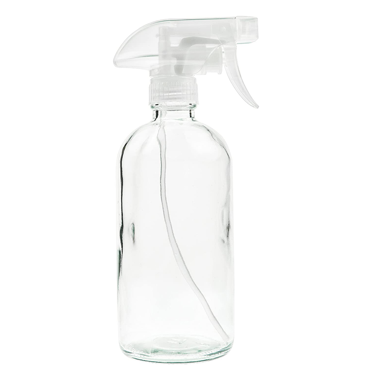 16oz 500ml Clear Boston Round Glass Mist Spray Bottle with Trigger