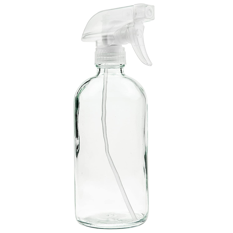 16oz 500ml Clear Boston Round Glass Mist Spray Bottle with Trigger