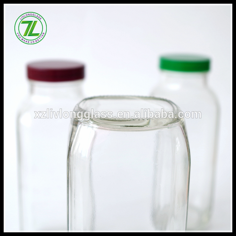 16oz 500ml Clear Cold Pressed Juice French Square Glass Bottles for Juice Milk