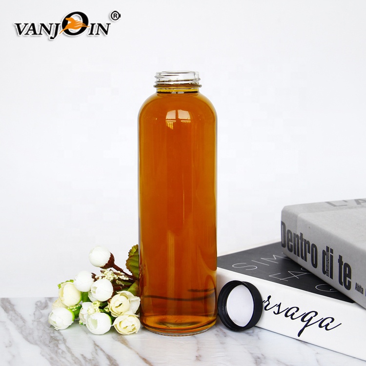 16oz 500ml Kombucha Glass Bottle Cylinder Round Glass Bottle For Juice Beverage With Plastic Screw Lid
