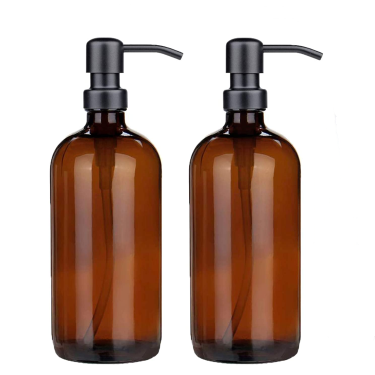 16oz 500ml Premium Bathroom Liquid Hand Soap Dispensers Glass Bottle with Stainless Steel Pump