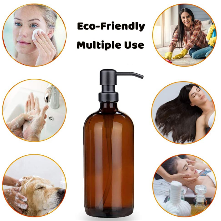 16oz 500ml Premium Bathroom Liquid Hand Soap Dispensers Glass Bottle with Stainless Steel Pump