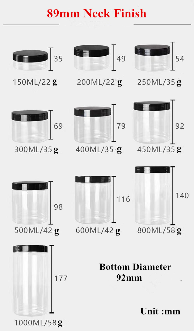 16oz 500ml Transparent PET food grade empty cylinder candy plastic jar with aluminium lid