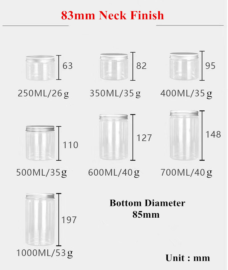 16oz 500ml Transparent PET food grade empty cylinder candy plastic jar with aluminium lid