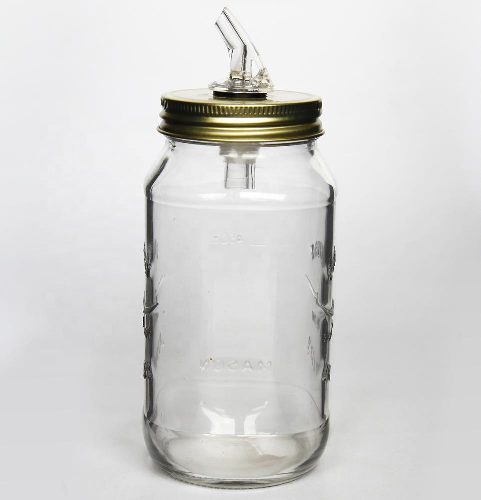 16oz 500ml Wide Mouth  Glass Jar With Pour Spout Lid For Cold Press Juice  Whisky Vodka