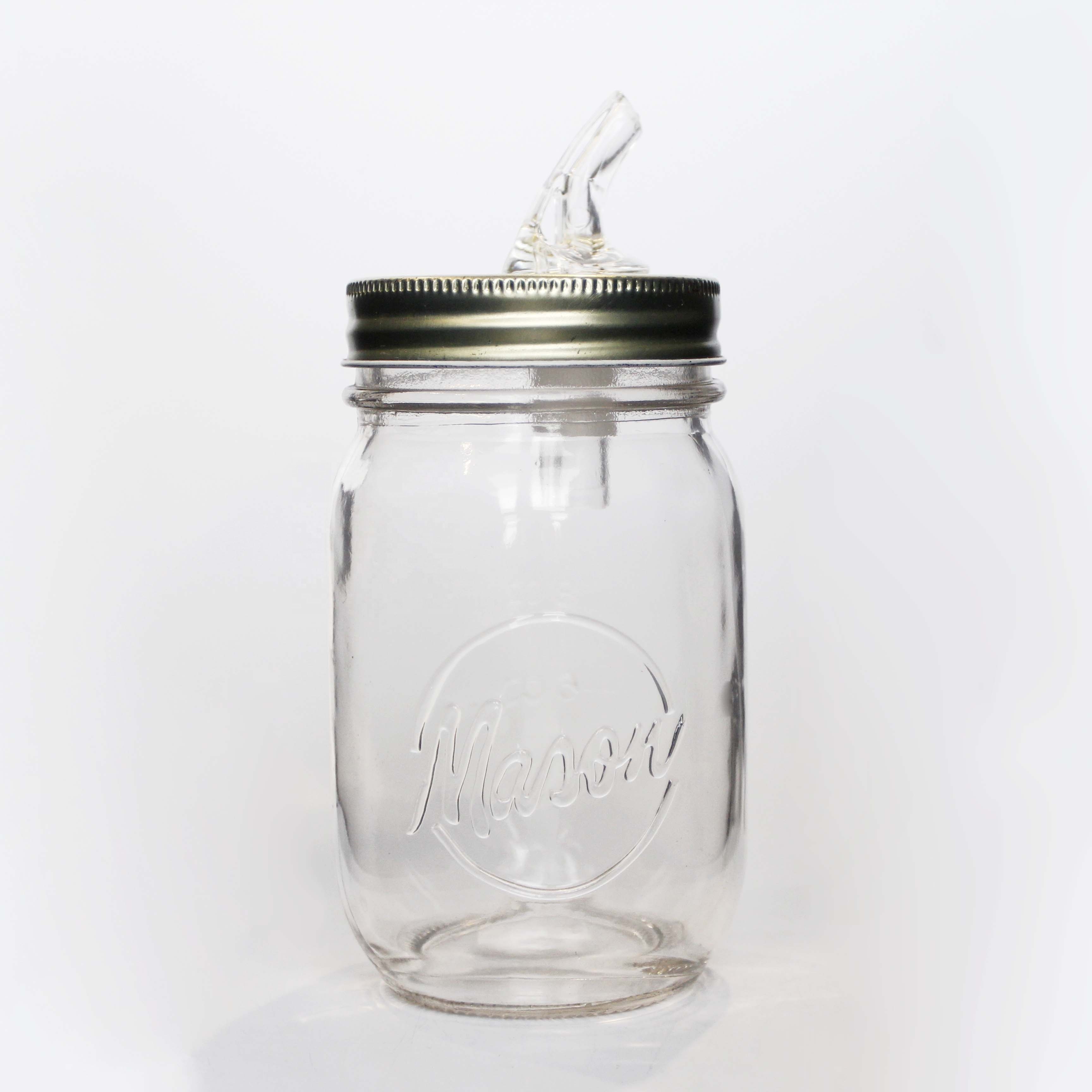 16oz 500ml Wide Mouth Glass Jar With Pour Spout Lid For Cold Press Juice Whisky Vodka