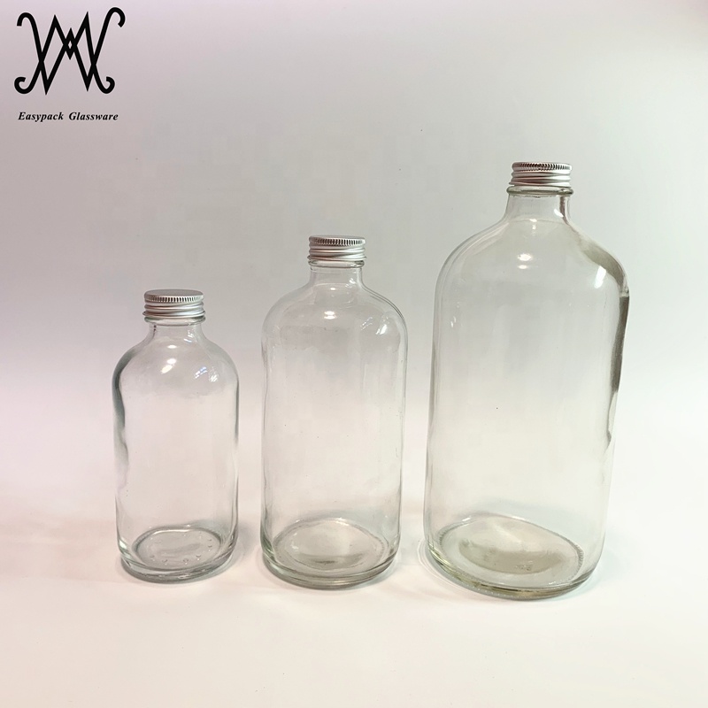 16oz 500ml clear boston glass cold brew kombucha beverage bottle with silver aluminum lid