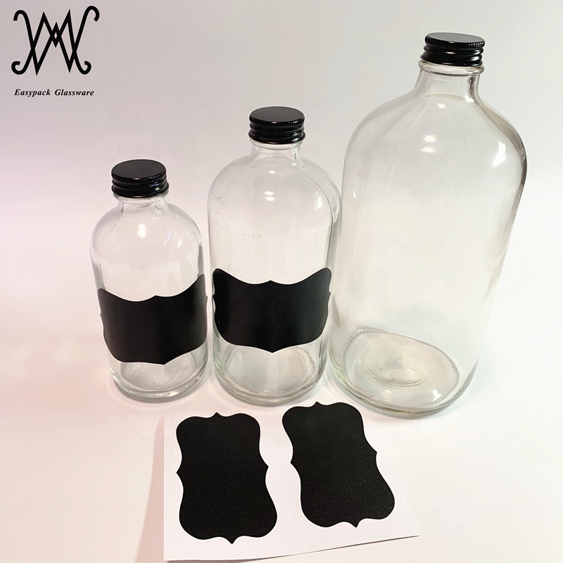 16oz 500ml clear boston glass cold brew kombucha beverage bottle with silver aluminum lid