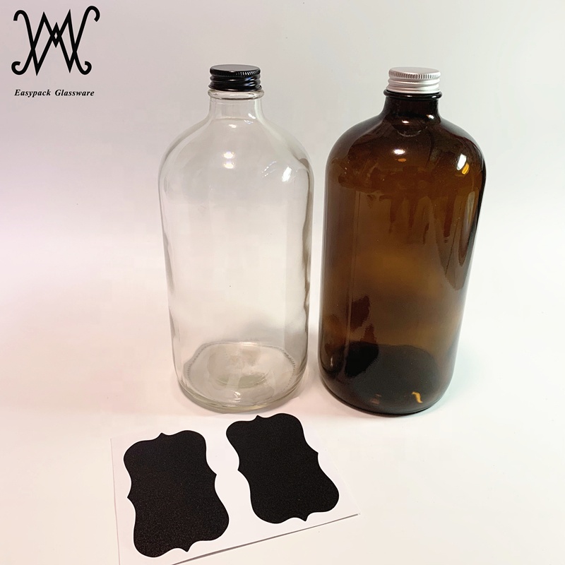 16oz 500ml clear boston glass cold brew kombucha beverage bottle with silver aluminum lid