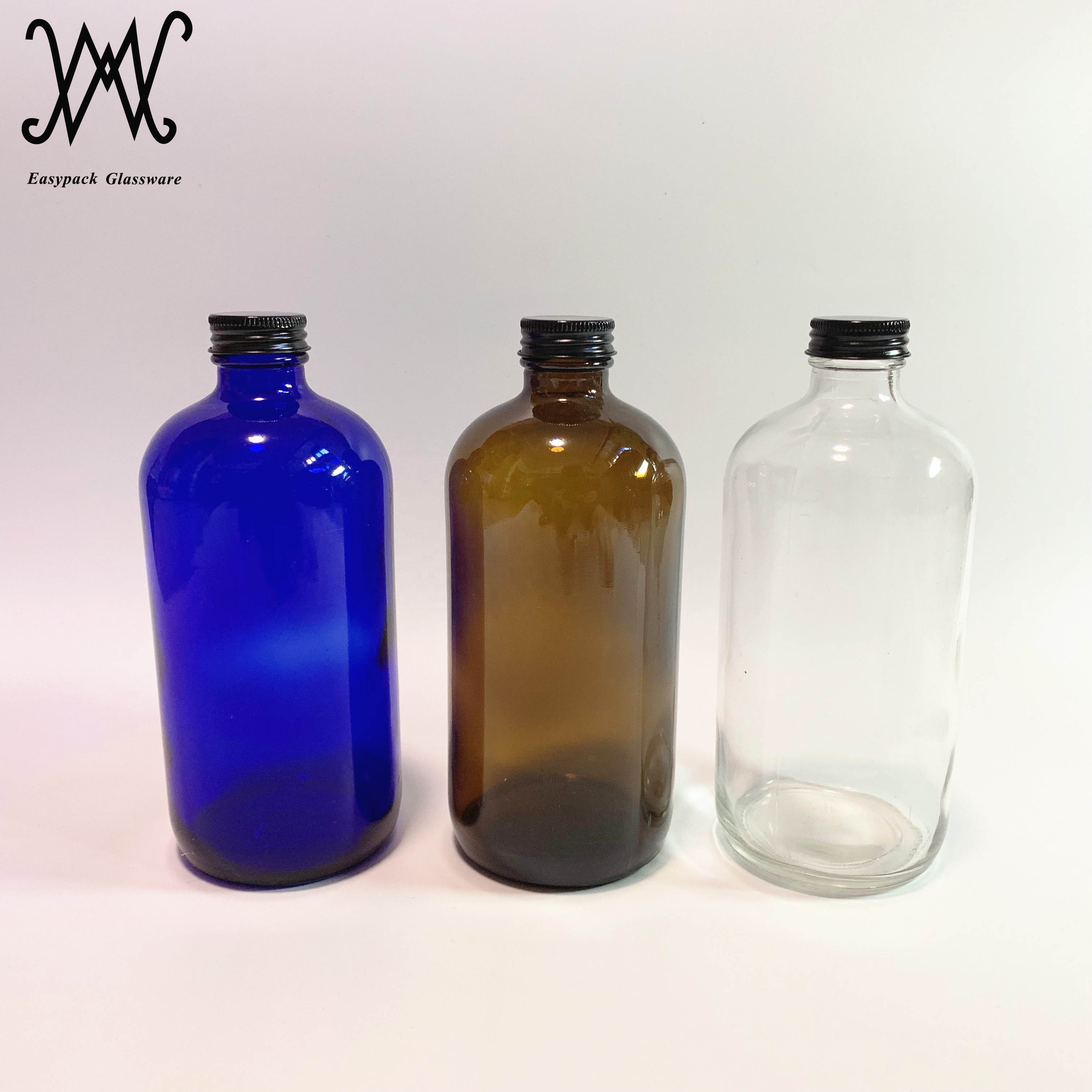 16oz 500ml clear boston glass cold brew kombucha beverage bottle with silver aluminum lid