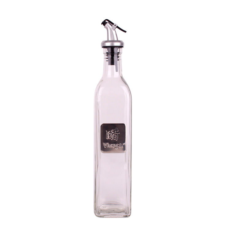 16oz 500ml clear square glass oil bottle glass cruet for soy sauce vinegar olive oil