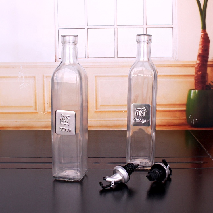 16oz 500ml clear square glass oil bottle glass cruet for soy sauce vinegar olive oil