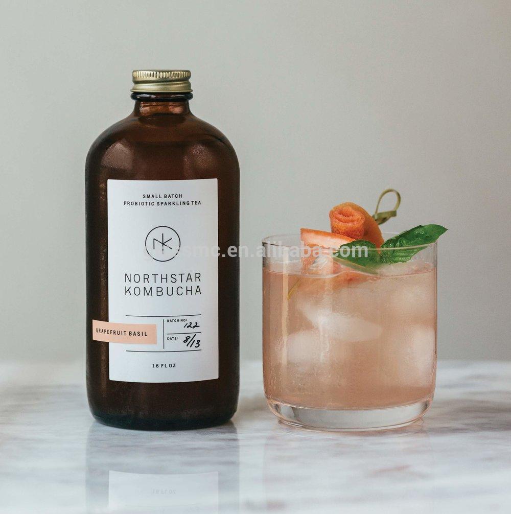 16oz 500ml empty Kombucha amber boston round glass bottle