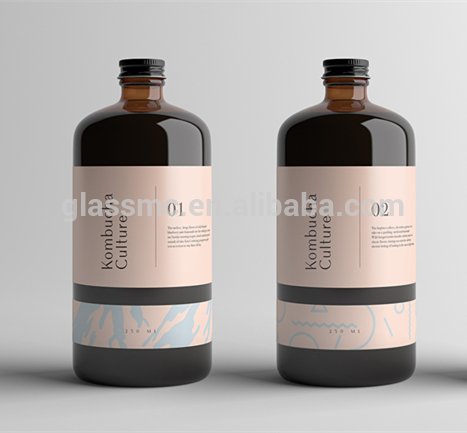 16oz 500ml empty Kombucha amber boston round glass bottle