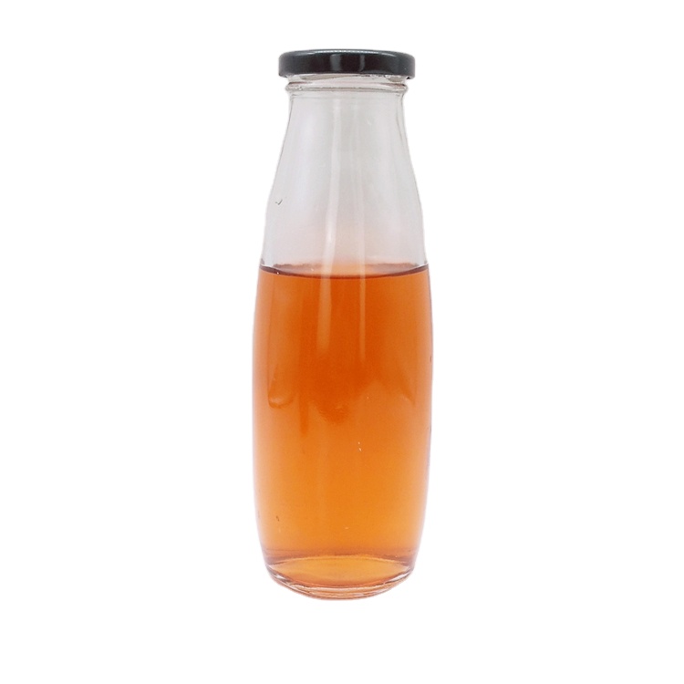 16oz 500ml empty clear glass milk juice bottle with black metal lug lid or plastic cap
