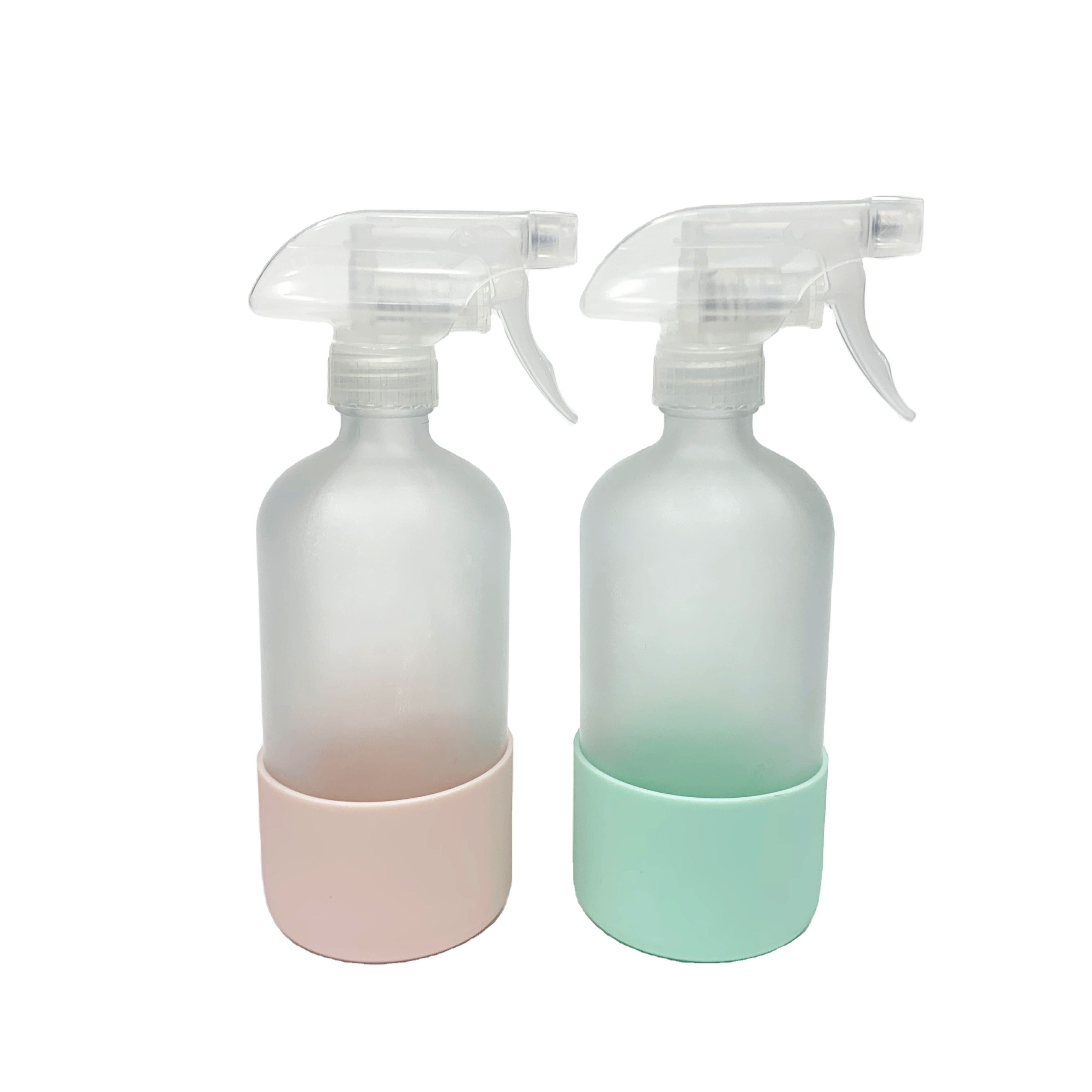 16oz 500ml frosting spray glass boston round bottle with custom silicone sleeve