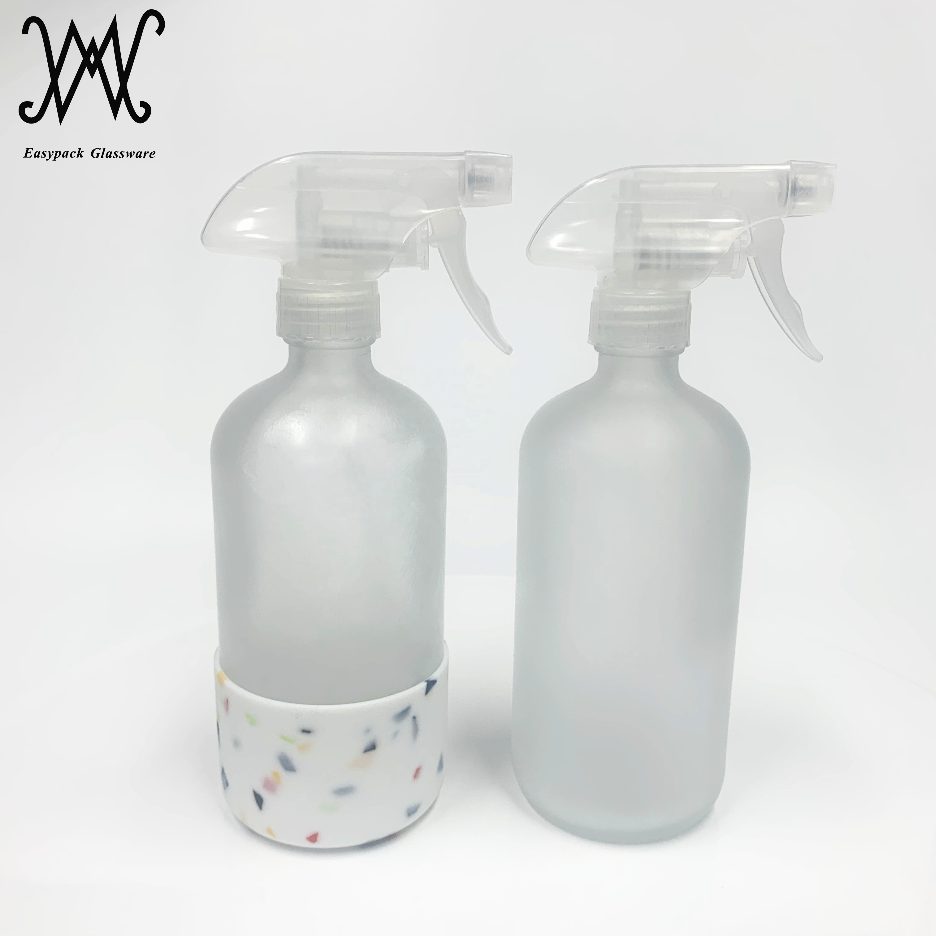 16oz 500ml frosting spray glass boston round bottle with custom silicone sleeve