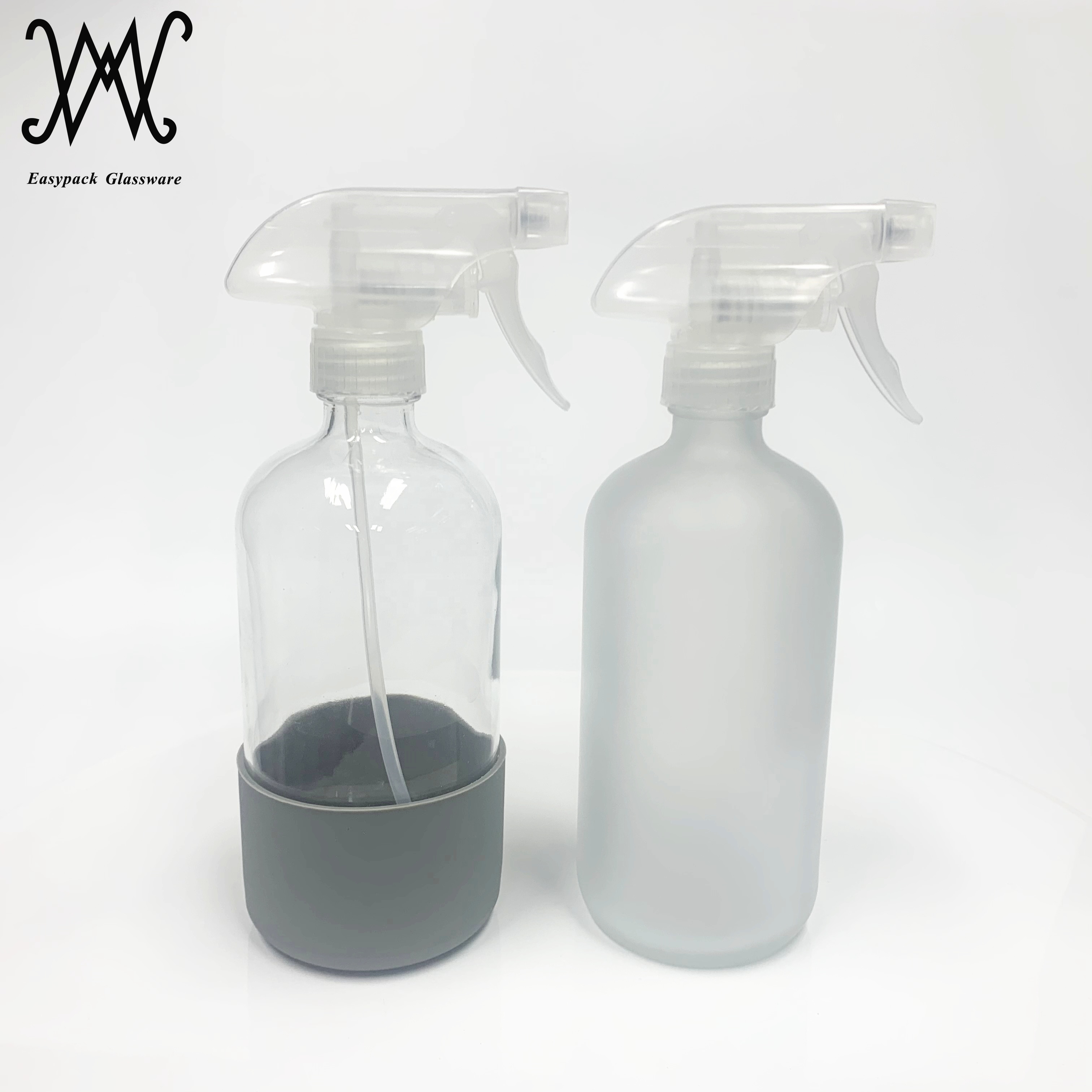 16oz 500ml frosting spray glass boston round bottle with custom silicone sleeve