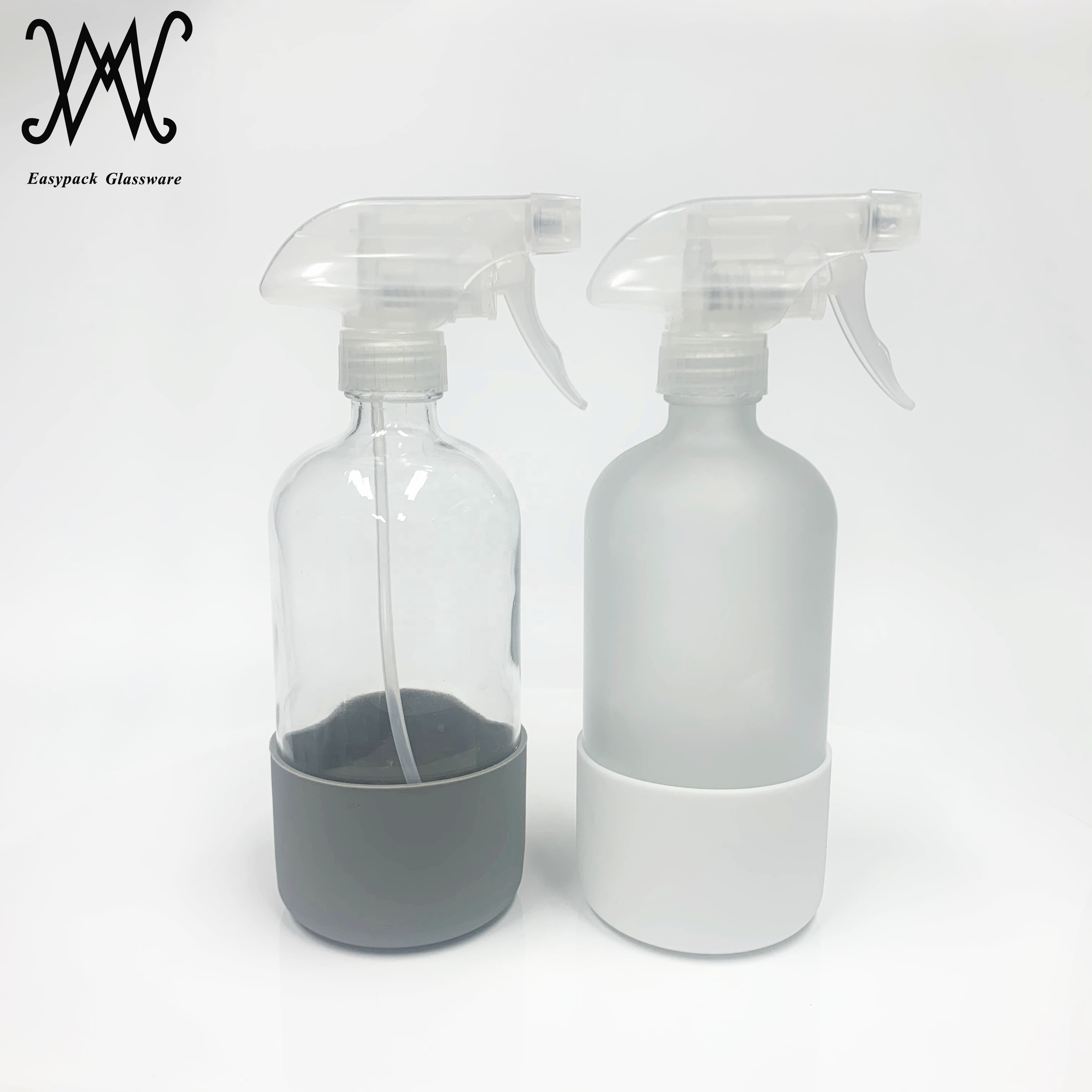 16oz 500ml frosting spray glass boston round bottle with custom silicone sleeve